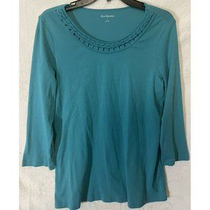 Kim Rogers Women’s Top Size Large Teal Preowned Long Sleeves